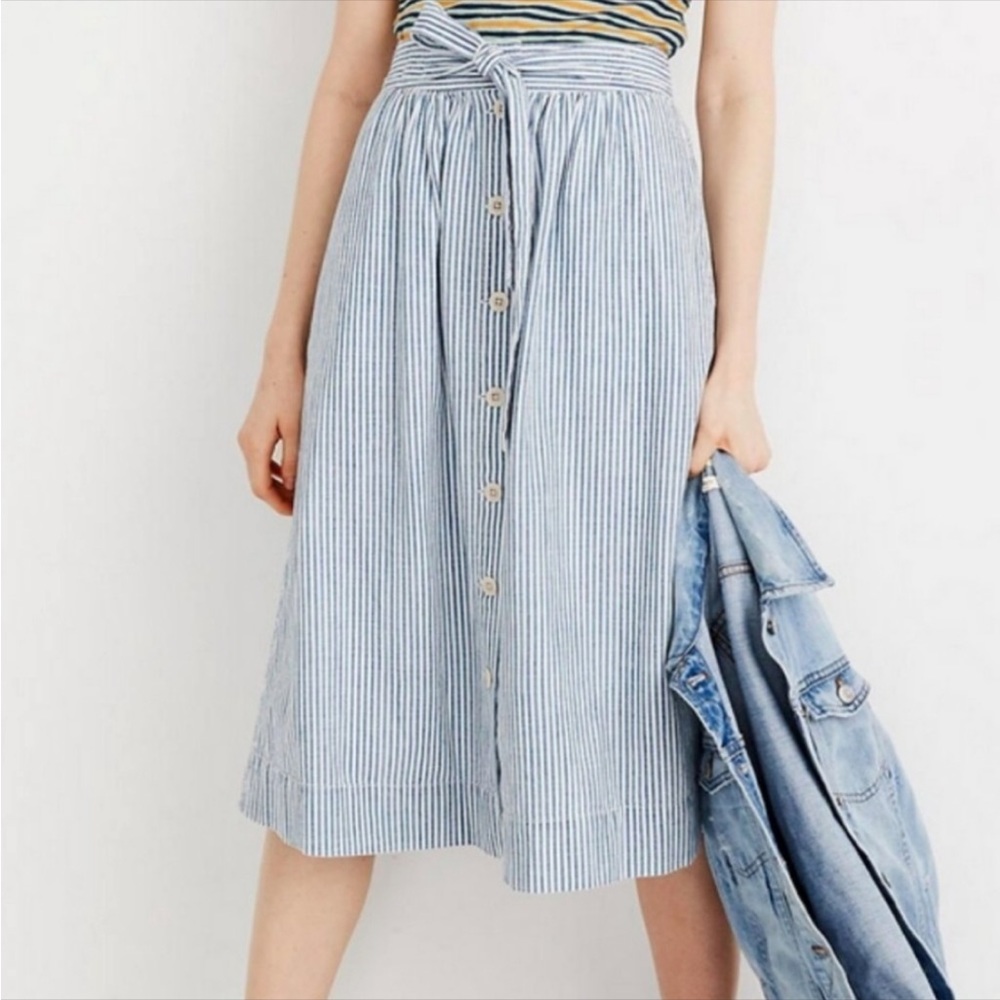 MADEWELL NWT - Tie Pilar Striped Palisade Button-Front Skirt 10 - Retail $98